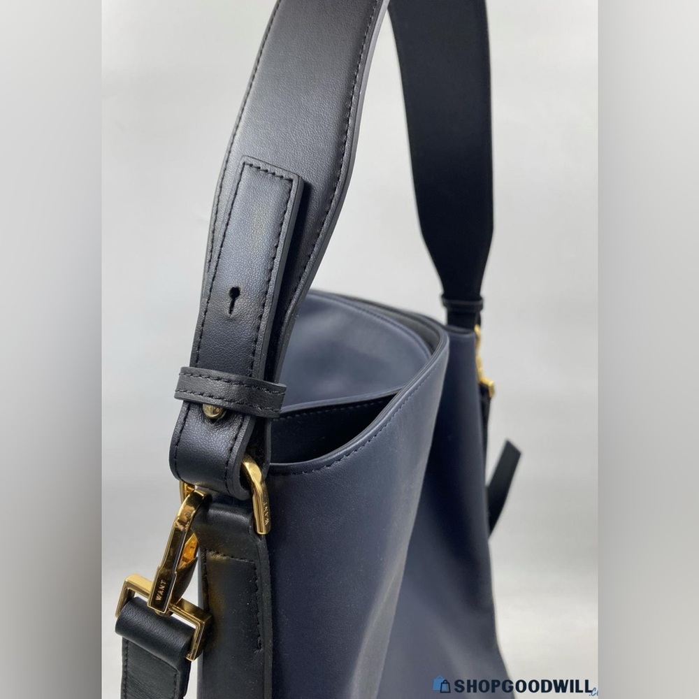WANT Les Essentiels Cambria XL Genuine Leather Bucket Bag Navy & Black, NWOT - Picture 5 of 14
